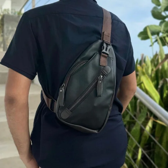 Vegan Leather Brown Sling Bag - Picture 1 of 9